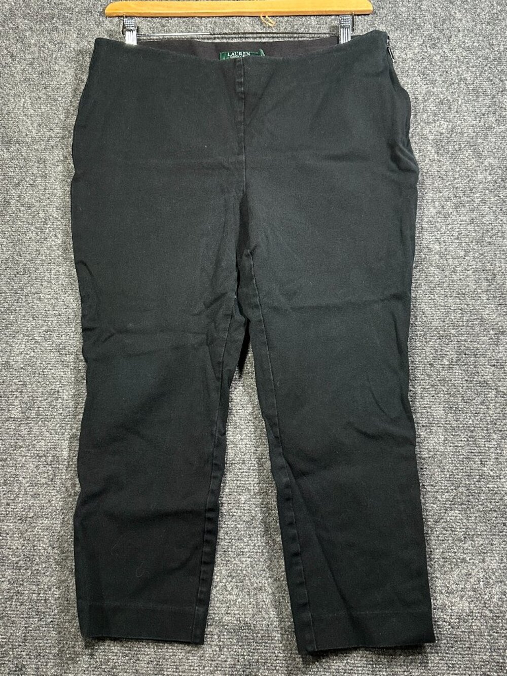 Lauren Ralph Lauren Pants Women 14W Black Cotton Stretch Flat Front Side Zip